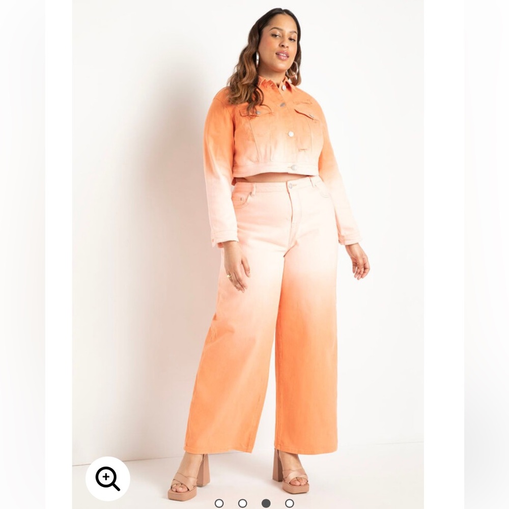 Eloquii Women's High Rise Wide Leg Cropped Denim Pants Pink/Orange